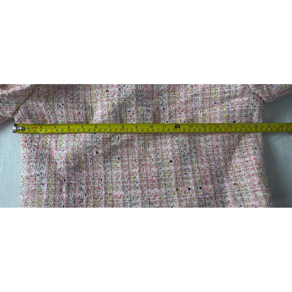 Aqua Pink Tweed Cropped Jacket Blazer Metallic Confetti Silver Crest Buttons S - Picture 6 of 7